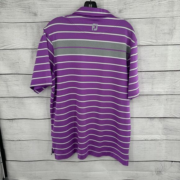 FootJoy Athletic Fit Purple Striped Golf Polo Performance Shirt - Picture 8 of 9